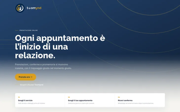 La pagina di prenotazione online col marchio dell’attività, con i servizi e le ore disponibili